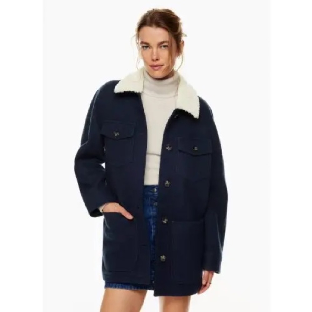 Wilfred Pacific Shirt Jacket Navy with sherpa collar